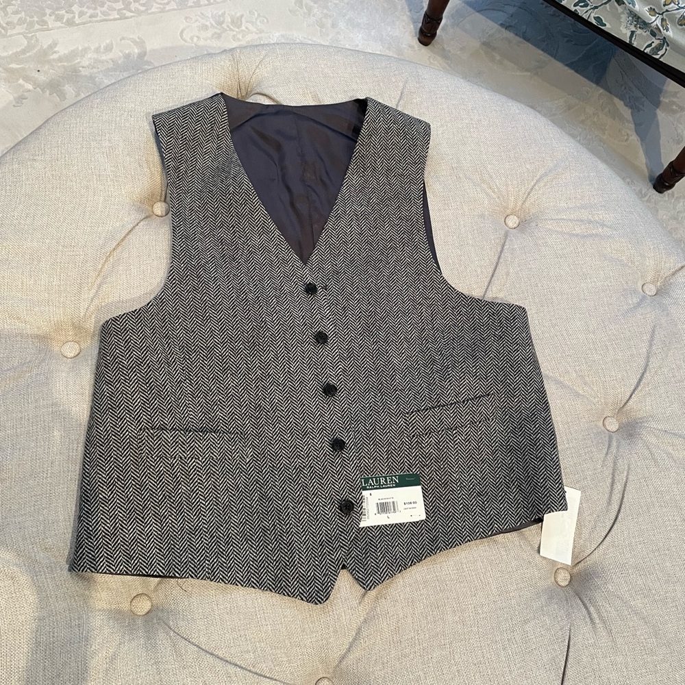 Ralph Lauren Black and White Herringbone Vest